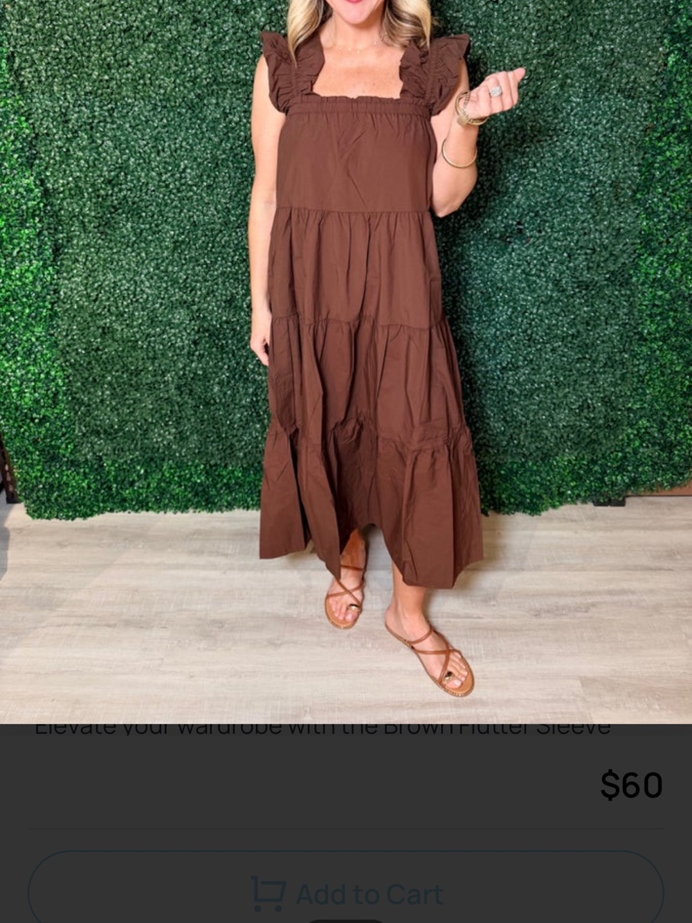 Tiered Ruffle-Sleeve Maxi Dress in Chocolate Brown